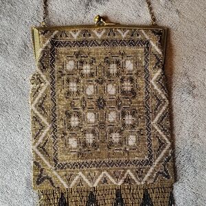 Vintage Beaded Evening Bag - Gold and Brown